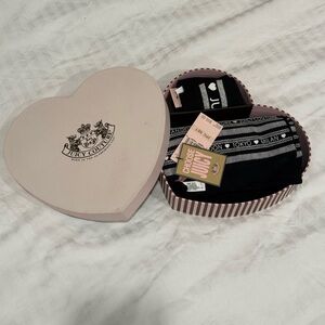Juicy Couture Pink Heart Box with Black Beanie and Scarf